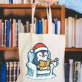 Cute Christmas Penguin Reading Book Cozy Winter Holiday Art Canvas Tote Bag