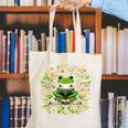 Cute Floral Frog Book Reading Canvas Tote Bag
