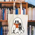 Cute Ghost Cat Reading Book Spooky Season Halloween Costume Canvas Tote Bag Cute Ghost Cat Reading Book Spooky Season Halloween Costume Canvas Tote Bag