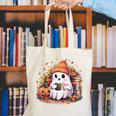 Cute Ghost Drinking Coffee Halloween Reading Book Retro Canvas Tote Bag Cute Ghost Drinking Coffee Halloween Reading Book Retro Canvas Tote Bag