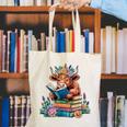 Cute Highland Cow Reading Book Baby Cow Bookworm Canvas Tote Bag
