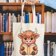 Cute Highland Cow Reading Book Canvas Tote Bag