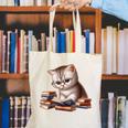 Cute Kitten Bookworm Adorable Cat With Glasses Reading Book Canvas Tote Bag