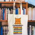 Cute Orange Tabby Cat Reading On Pile Of Books Canvas Tote Bag