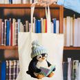 Cute Penguin Reading Book Faux-Crochet Print Canvas Tote Bag