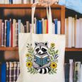 Cute Raccoon Reading Book Flowers Canvas Tote Bag