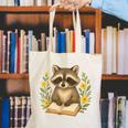 Cute Raccoon Reading Book Flowers Floral Canvas Tote Bag Cute Raccoon Reading Book Flowers Floral Canvas Tote Bag
