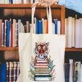 Cute Tiger With Book Floral Bookworm Librarian Book Lover Canvas Tote Bag