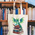 Dragon Reading Books Fantasy Lovers Mythical Creatures Canvas Tote Bag Dragon Reading Books Fantasy Lovers Mythical Creatures Canvas Tote Bag