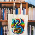 Dragon Reading Colorful Fantasy Book Lover Canvas Tote Bag