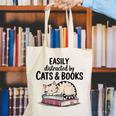Easily Distracted By Cats And Books Cute Book Lover Canvas Tote Bag