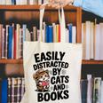 Easily Distracted By Cats And Books Lovers Reading Canvas Tote Bag