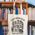 Easily Distracted By Plants Cats & Books Planting Gardening Canvas Tote Bag