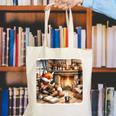 Fox Reads By Fireplace In Cabin Rustic Book Cozy Cup Tea Canvas Tote Bag