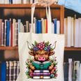 Highland Cow Book Floral Bookworm Canvas Tote Bag Highland Cow Book Floral Bookworm Canvas Tote Bag