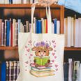 Highland Cow Reading Book Floral Bookworm Canvas Tote Bag