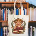 Highland Cow Reading Book Graphic Cow With Book Floral Canvas Tote Bag