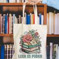 Leer ES Poder Cute Floral Spanish Teacher Book Reading Canvas Tote Bag