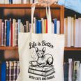 Life Is Better With Cats & Books Sphynx Cat Mom Women Canvas Tote Bag