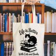 Life Is Better With Cats & Books Tuxedo Cat Mom Women Canvas Tote Bag