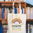 Take a Look It's In a Book Vintage Reading Teacher Rainbow Canvas Tote Bag
