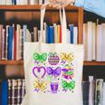 Mardi Gras Teacher Coquette Bow Pencil Apple Book Women Girl Canvas Tote Bag