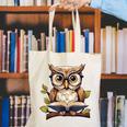 Owl Reading A Book Perched On A Branch Bookworm Canvas Tote Bag