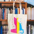 Pansexual Pride Celestial Cat Sitting Book LGBTQ Pan Colors Men Women Canvas Tote Bag