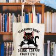 Read Banned Books Drink Coffee Fight Evil Retro Cat Canvas Tote Bag