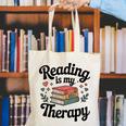 Reading Is My Therapy Book Lover Bookworm Canvas Tote Bag