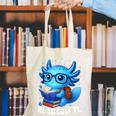Readsolotl Blue Kawaii Axolotl Book Lover Reading Canvas Tote Bag
