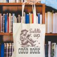 Retro Cowgirl ReadingTee Saddle Up With A Good Book Western Canvas Tote Bag