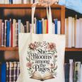 She Blooms Among The Pages Women Mom Wife Floral Book Lover Canvas Tote Bag She Blooms Among The Pages Women Mom Wife Floral Book Lover Canvas Tote Bag