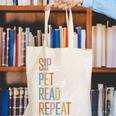 Sip Tea Pet Cats Read Books Repeat Book Cat Lover Canvas Tote Bag