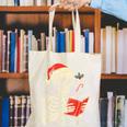 Skeleton Reading Book Christmas Teacher Librarian Book Lover Canvas Tote Bag