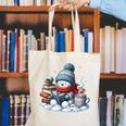 Snowman Reading Books Lovers Librarian Bookworm Christmas Canvas Tote Bag