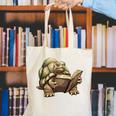 Sulcata Tortoise Reading A Book Canvas Tote Bag