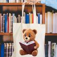 Teddy Bear Reading a Book Canvas Tote Bag