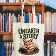 Unearth A Story Fox Reads a Book Canvas Tote Bag