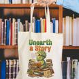 Unearth a Story Triceratops Dinosaur Reading Books Cute Dino Canvas Tote Bag