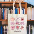 Valentine Teacher Cute Bows Apple Globe Pencil Books Art Canvas Tote Bag