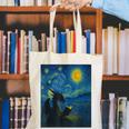 Van Gogh Starry Night Fantasy Reader Dragon Reading Book Canvas Tote Bag