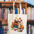 Vintage Books Tea Lovers Fall Autumn Leaves And Pumpkins Canvas Tote Bag