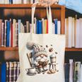 Vintage Cute Gnome Reading Book Coffee Cute Gnome Graphic Canvas Tote Bag