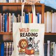 Wild About Reading Zoo Animals For Bookworm Book Reader Canvas Tote Bag