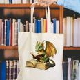 Women's Dragon Bookworm Reading Book Graphic Canvas Tote Bag Women's Dragon Bookworm Reading Book Graphic Canvas Tote Bag