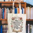 Women's She Blooms Among The Pages Women Mom Wife Floral Book Lover Canvas Tote Bag