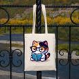 Adorable Book Lover Calico Cat With Reading Glasses Cute For Men Women Kids Canvas Tote Bag