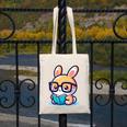 Adorable Book Lover Rabbit With Reading Glasses Cute Premium Canvas Tote Bag Adorable Book Lover Rabbit With Reading Glasses Cute Premium Canvas Tote Bag