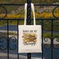Books Are My Therapy Vintage Book Lover Daisy Art Canvas Tote Bag